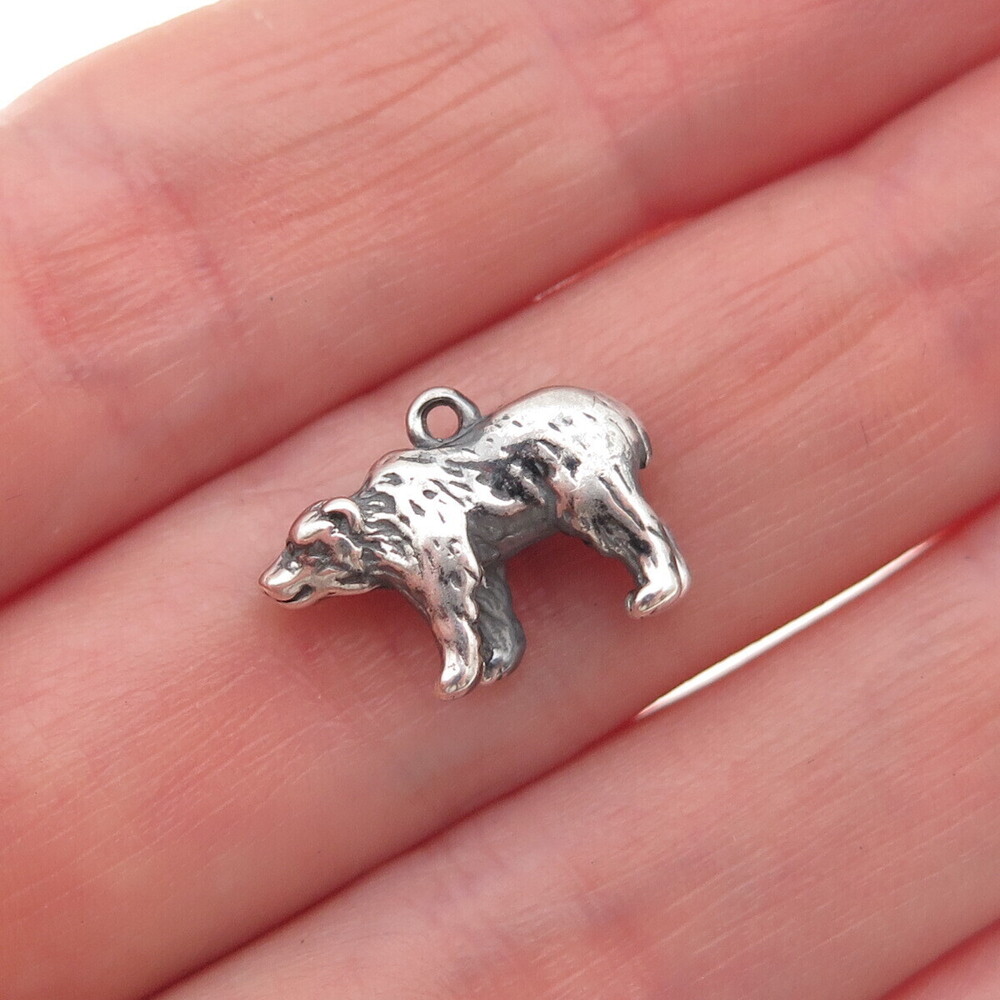 925 Sterling Silver Vintage Bear Oxidized 3D Mini Charm Pendant